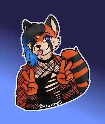 my sona in a top with the chest area cut in multiple areas, a fishnet top over it, and a pentagram choker, she's making piece signs with both of her hands and is winking at the viewer with her tongue out